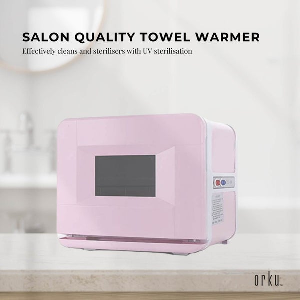 Orku 8L Pink Electric Towel Warmer UV Steriliser Cabinet Salon Heat Sanitiser Carousel 2