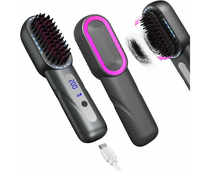 Cordless Hair Straightener Brush - Portable Heated Straightening Brush for Tr Carousel 1