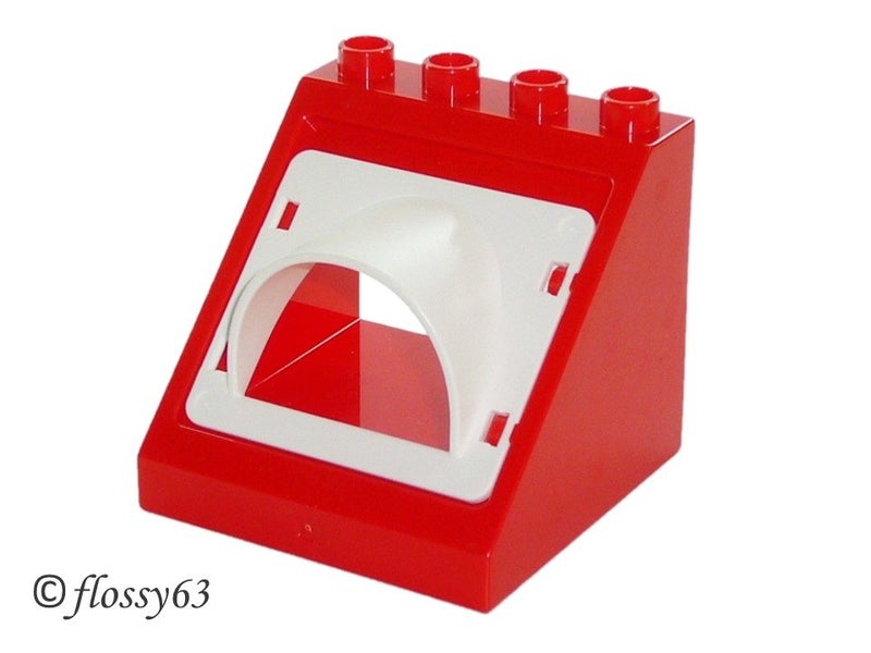 ®™DUPLO - 1 Red Building Roof 4 x 4 x 3 with Window Opening, Curved Window Arch Carousel 1