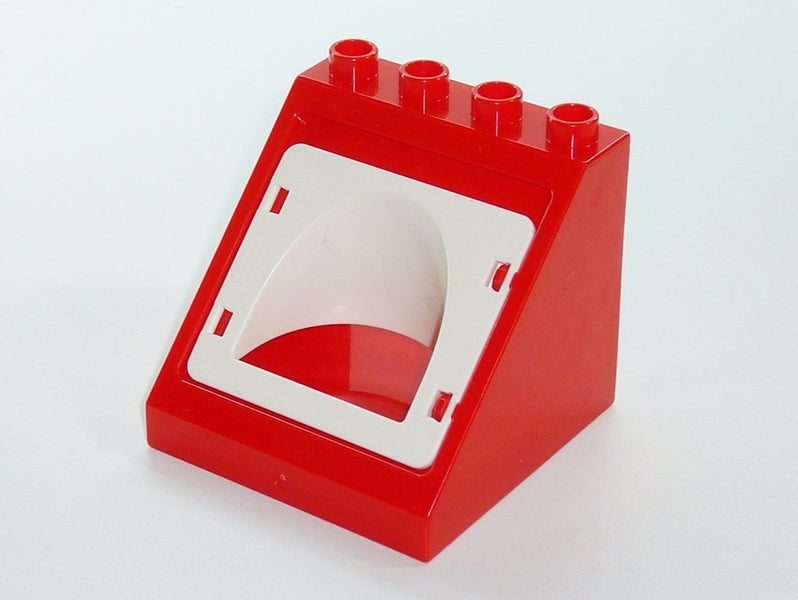 ®™DUPLO - 1 Red Building Roof 4 x 4 x 3 with Window Opening, Curved Window Arch Carousel 5