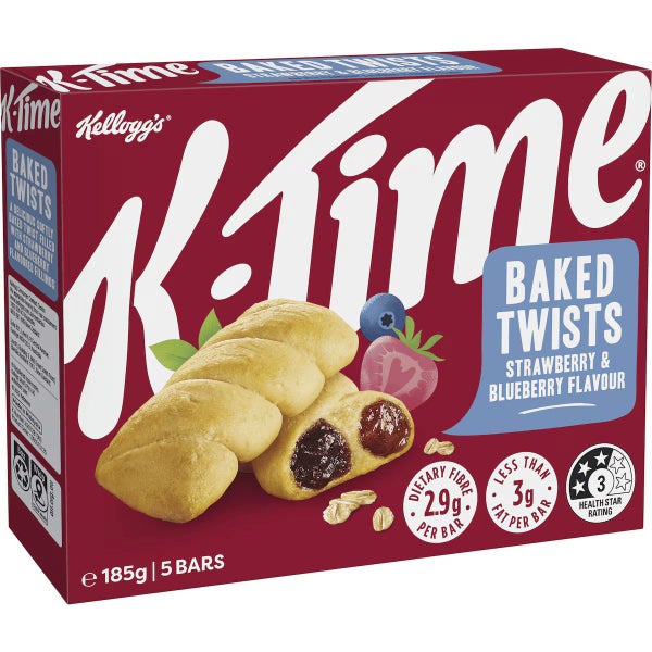 Kelloggs K-Time Baked Twists Strawberry Blueberry Flavour Snack Bars 5 Pack Carousel 1