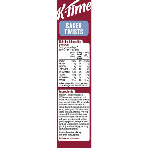 Kelloggs K-Time Baked Twists Strawberry Blueberry Flavour Snack Bars 5 Pack Carousel 7