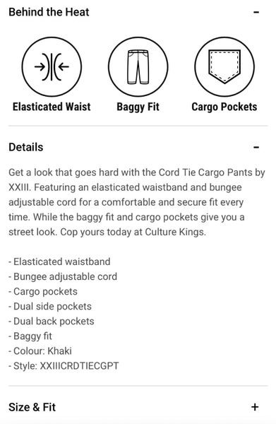 Culture Kings - Cord Tie Cargo Pants Khaki62990728359171111