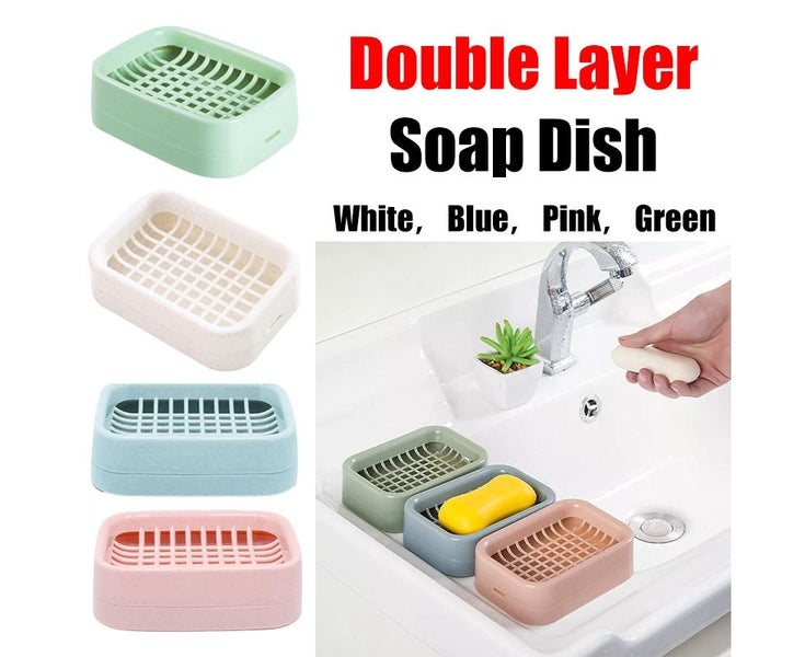 Double Layer Soap Dish Holder with Drain Tray Home Bathroom Shower Storage Ca Carousel 4