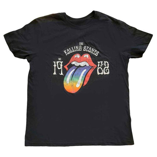 The Rolling Stones T Shirt Sixty Rainbow Tongue 1962 new Official Unisex Black Carousel 1