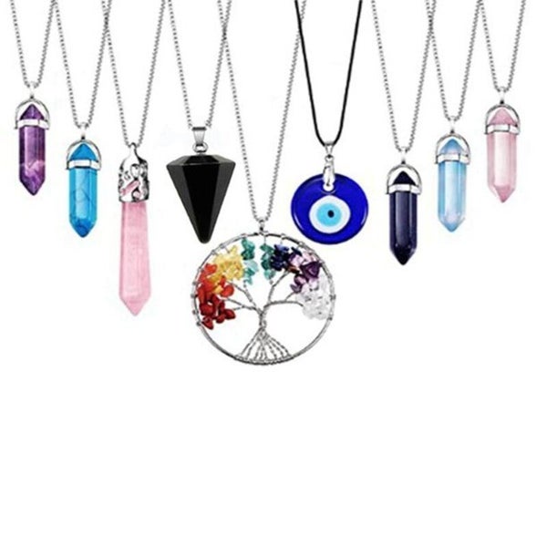 Crystal Necklace Quartz Healing Point Chakra Stone Pendant Set Carousel 1