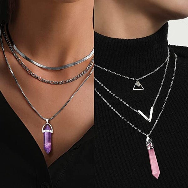 Crystal Necklace Quartz Healing Point Chakra Stone Pendant Set Carousel 13