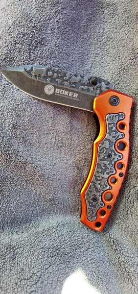 21cm "Terra Cotta" Ultimate Acid-Etched D2 Folding Knife - Razor Sharp w/Locking Carousel 1