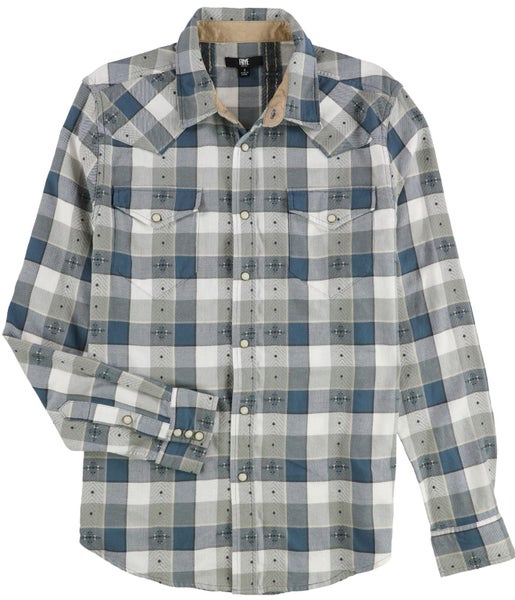 Frye Mens Southwest Motif Woven Plaid Button Up Shirt Carousel 1