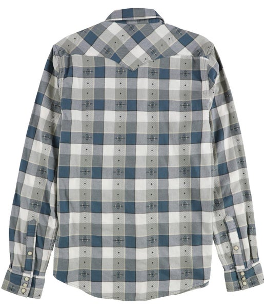 Frye Mens Southwest Motif Woven Plaid Button Up Shirt Carousel 2