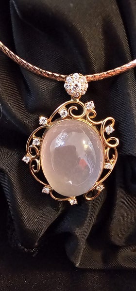 Rose Quartz and Diamond Set Pendant on Omega Chain Carousel 1