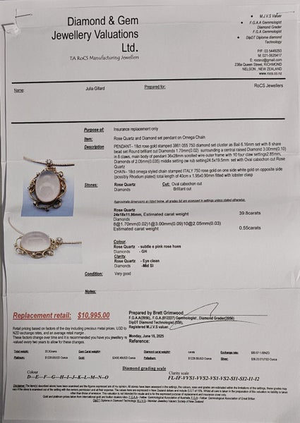 Rose Quartz and Diamond Set Pendant on Omega Chain Carousel 16