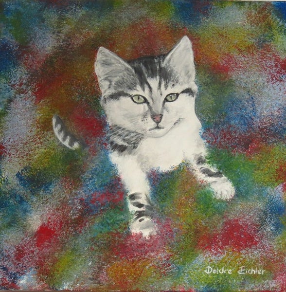 "Kitten in Cotton Wool" Original NZ Acrylic Painting by Deidre Eichler