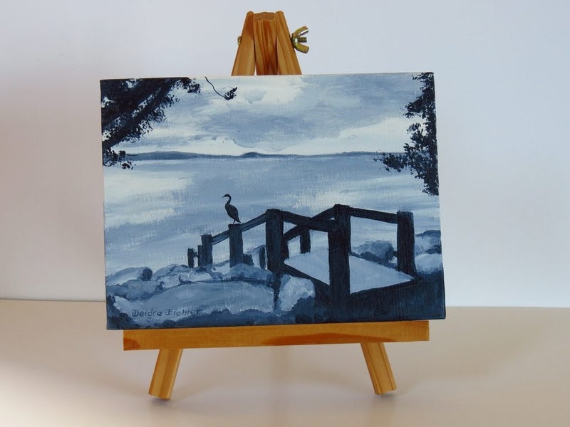 "Heron's View" Mini Painting & Easel, Deidre Eichler NZ Original