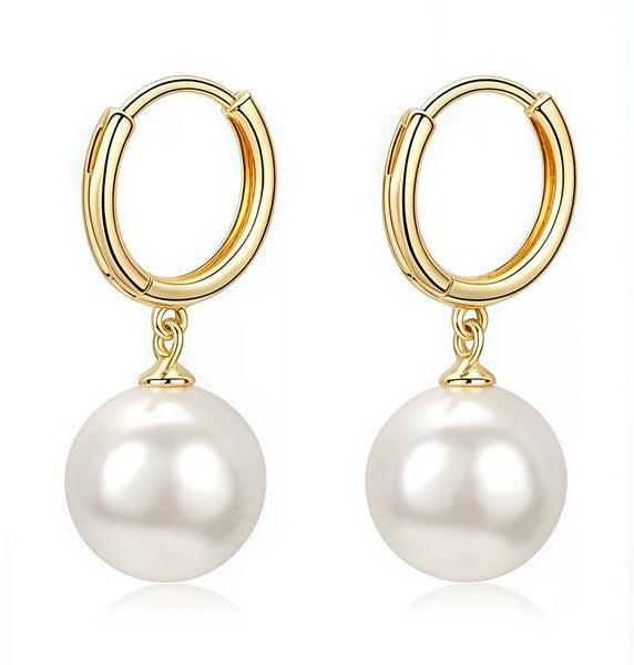 Graceful Pearl Drop Hoop Earrings with Gold-Tone Finish Carousel 1