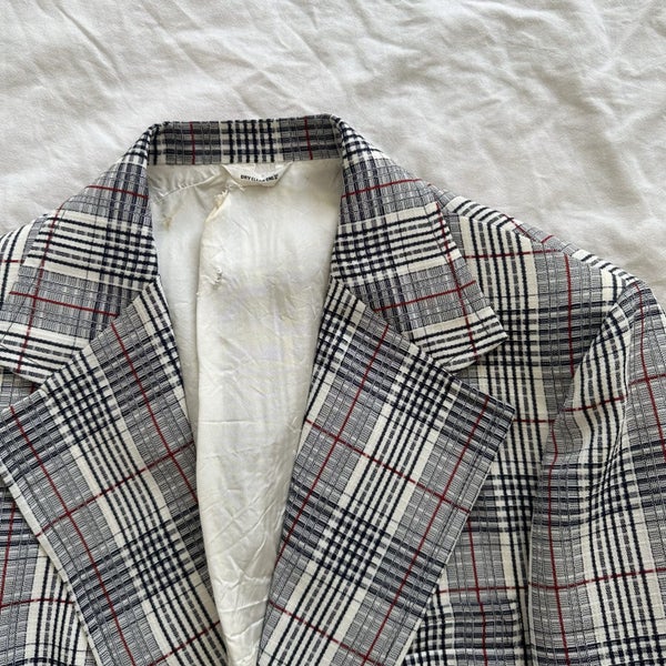 Vintage 1970s Rhodes Men’s Store Plaid Seersucker USA Made Suit Carousel 2