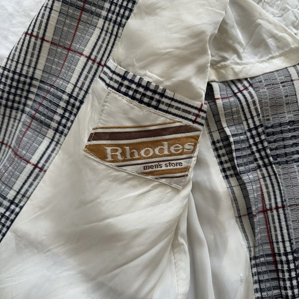 Vintage 1970s Rhodes Men’s Store Plaid Seersucker USA Made Suit62995623816962113