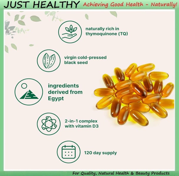 COLD PRESSED BLACK SEED MIRACLE OIL - HI STRENGTH & D3 - 240 GELS Carousel 2