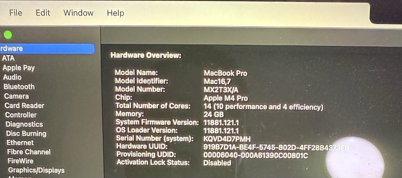 Apple MacBook Pro 16" M4 Pro – 24GB RAM | 512GB SSD – Silver63614801548035114