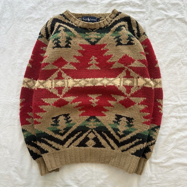 Vintage Polo by Ralph Lauren Aztec Patterned Wool Hand Knitted Sweater62995623848449113