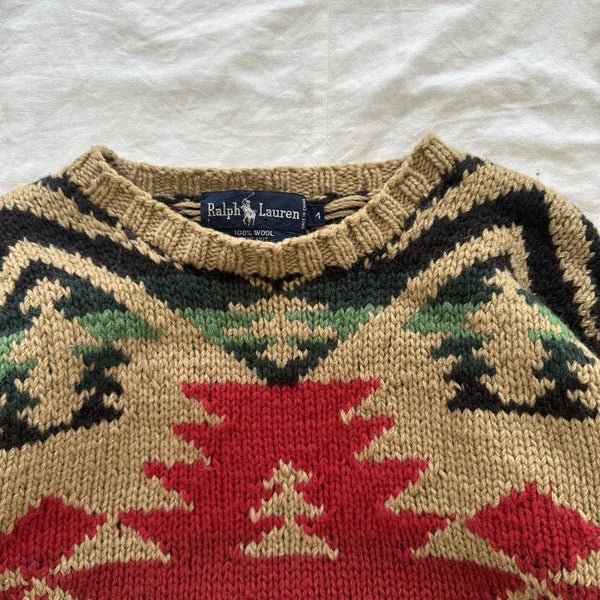 Vintage Polo by Ralph Lauren Aztec Patterned Wool Hand Knitted Sweater62995623848449112