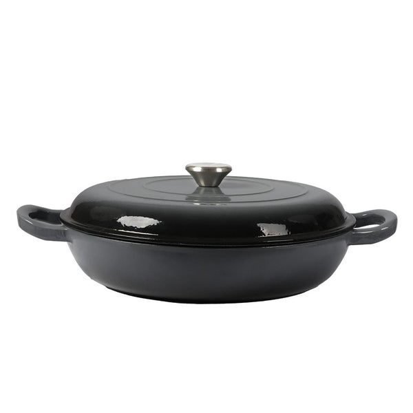 Toque 3.5L Cast Iron Pan Dutch Oven Enamel Casserole Pot Slow Cook Cooker Black Carousel 1