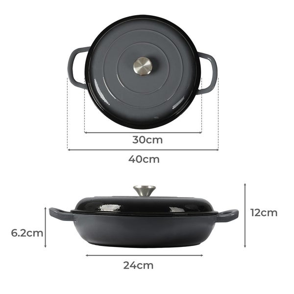 Toque 3.5L Cast Iron Pan Dutch Oven Enamel Casserole Pot Slow Cook Cooker Black Carousel 10