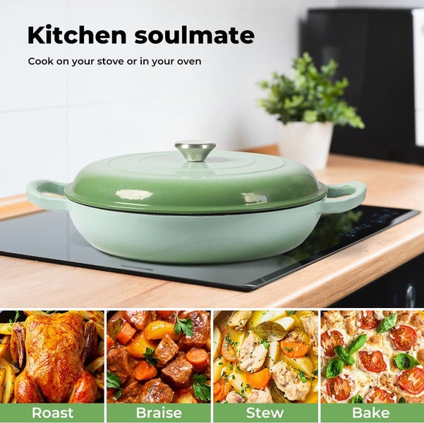 Toque Casserole Pot Cast Iron Dutch Oven Green Enamel Slow Cook Pan Lid 3.5L Carousel 2