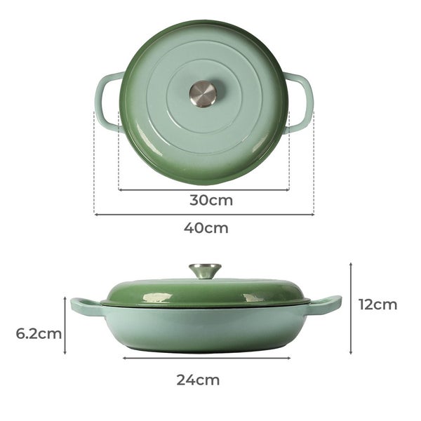 Toque Casserole Pot Cast Iron Dutch Oven Green Enamel Slow Cook Pan Lid 3.5L Carousel 10