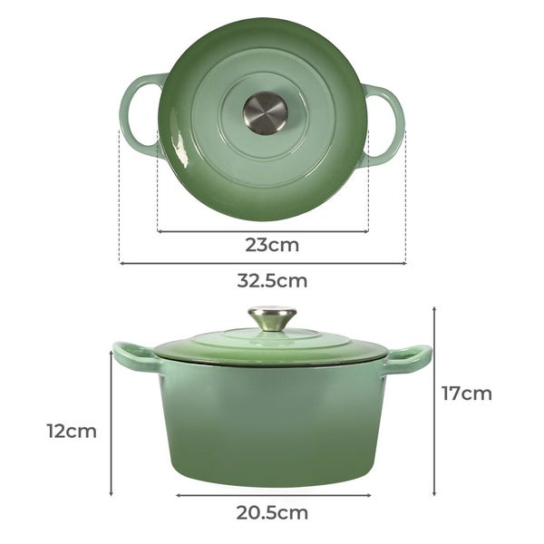 Toque Cast Iron Dutch Oven Frying Pan Enamel Casserole Pot with Lid 4L Green Carousel 10