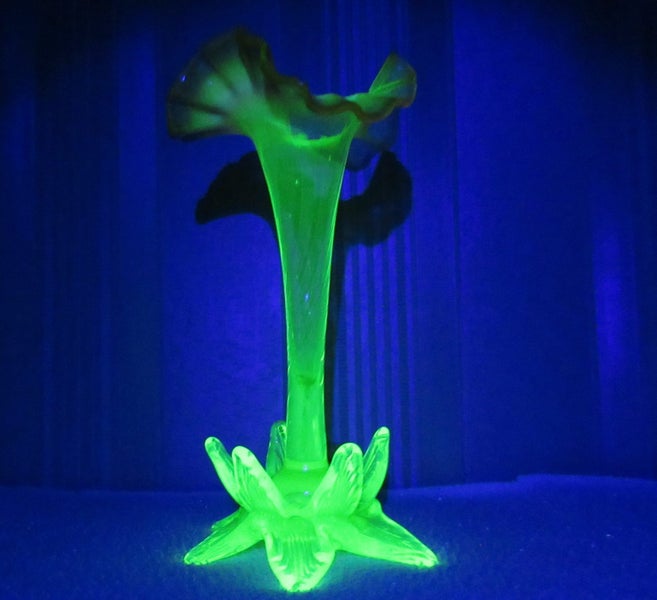 Victorian Uranium glass tulip vase62997227312130114