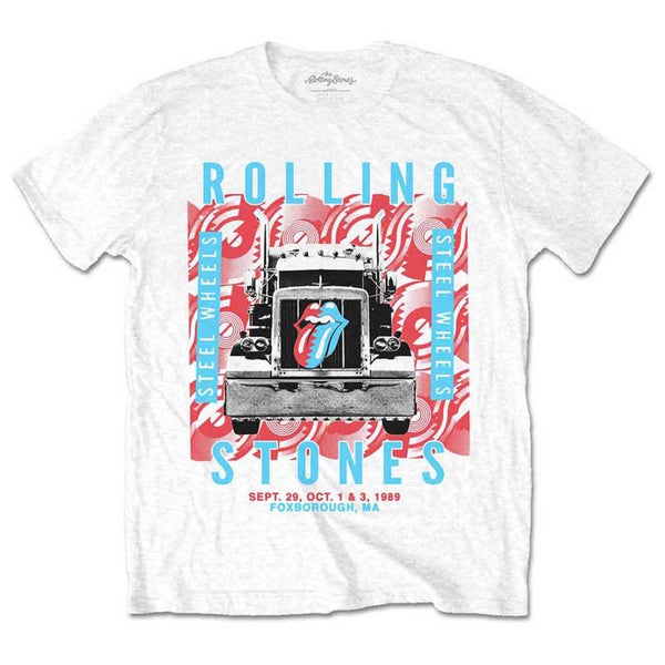 The Rolling Stones T Shirt Steel Wheels Band Logo new Official Mens White Carousel 1