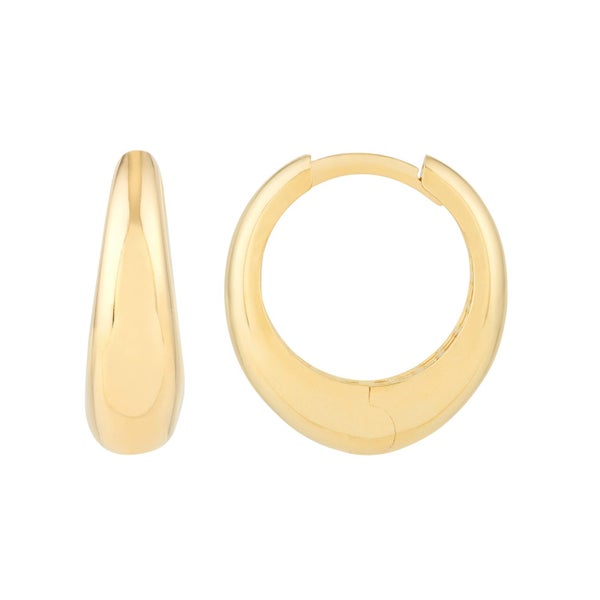 14k Yellow Gold Oval Huggie Hoop Earrings,13x14mm Carousel 1