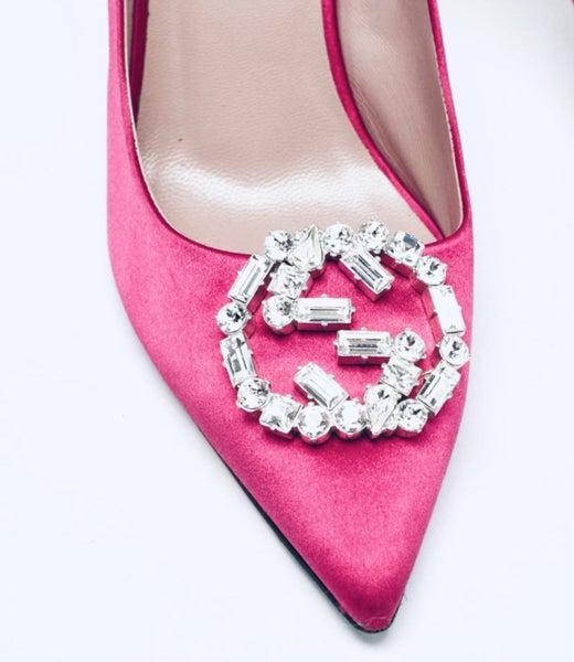 Pink Silk Gucci Heels with GG crystals63000873299842112