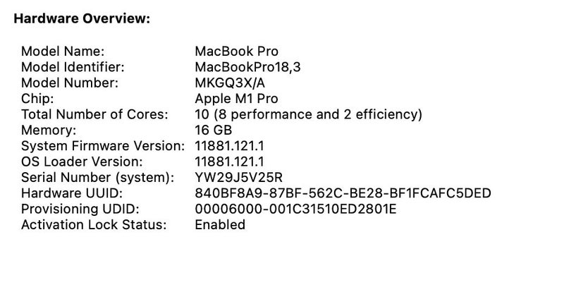 MacBook Pro (M1 Pro, 10 Core), 16GB RAM, 1 TB SSD63003540335745111
