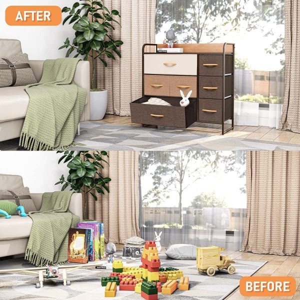 Chest of 7 Drawers Clothes Storage Tower Bedroom Dresser Organizer Unit Fabric Carousel 13