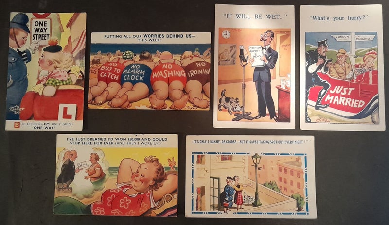 SIX COMIC POSTCARDS. Carousel 1