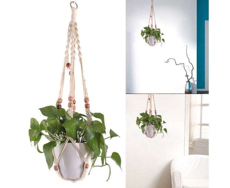 Handwoven Cotton Hanging Planter Basket Multipurpose Decorative Organizer Carousel 2