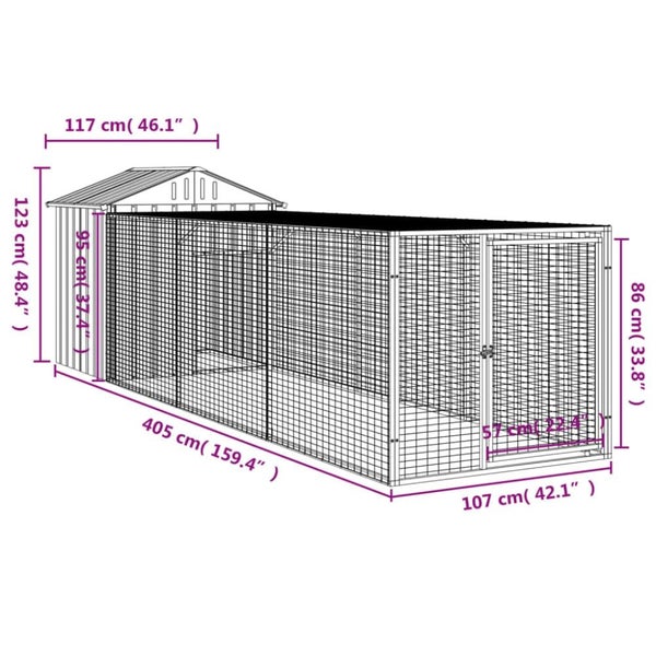 Chicken Cage With Run Light Grey 117x405x123 Cm Galvanised Steel Tonkbia Carousel 2