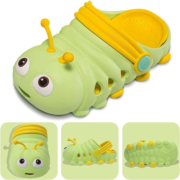 Kids Cute Caterpillar Clogs Lightweight Beach Water Slippers-Light Green Carousel 7