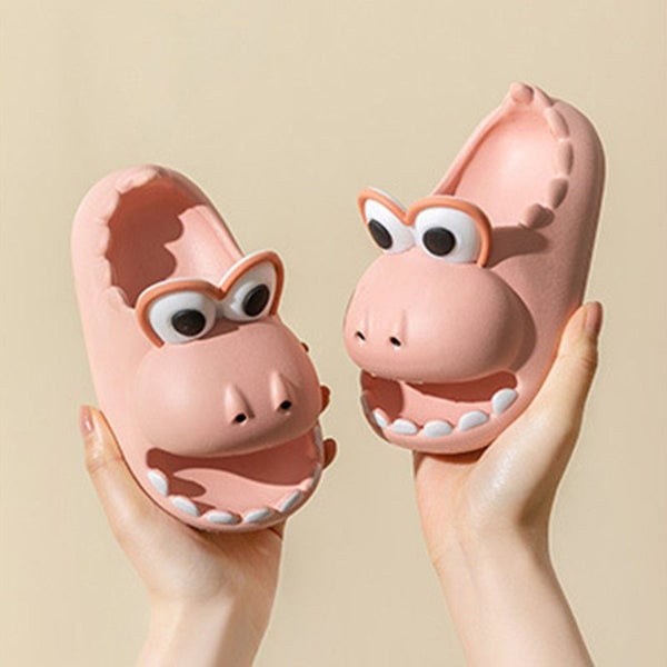 Dinosaur Slippers for Kids Non-slip Cute Big Mouth Water Shoes-Pink Carousel 6