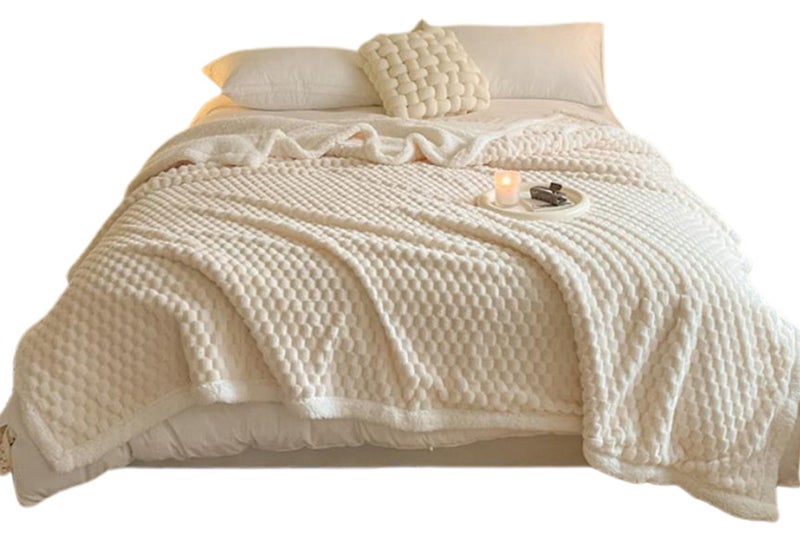 Fluffy Fleece Comforter Soft Warm Winter Jacquard Throw Blanket for Couch -Beige Carousel 1