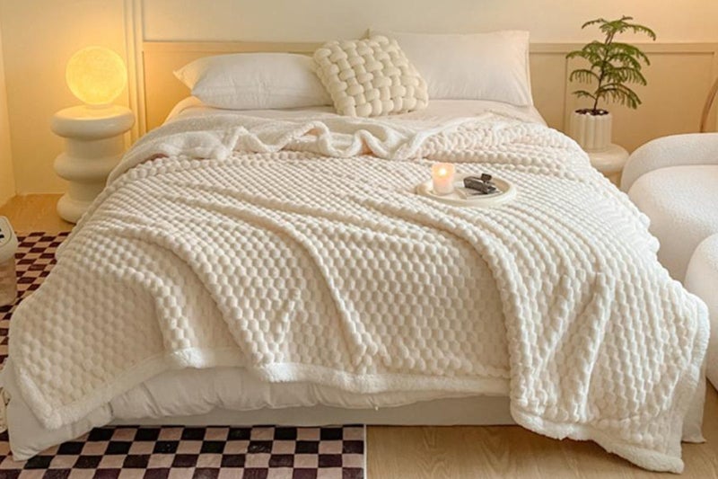 Fluffy Fleece Comforter Soft Warm Winter Jacquard Throw Blanket for Couch -Beige Carousel 2