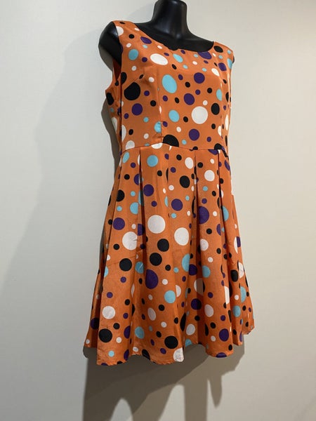 Favour Polka Dot Dress – Size 10, Retro Rockabilly Style, Orange, Zip Back64487903038209114