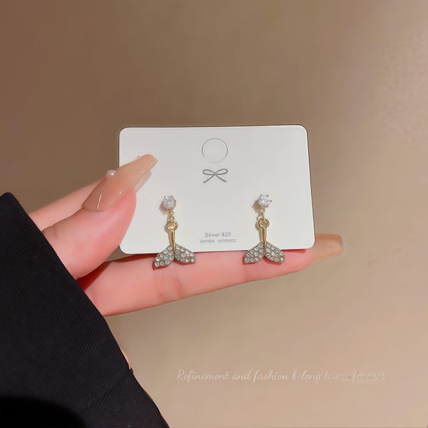 Korean Mermaid Tail Rhinestone Dangle Earrings Chic Style Carousel 1