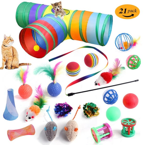 21 Pcs Cat Toys Set Interactive Cat Toy Pack for Indoor Cats to Chase & Exercise Carousel 1