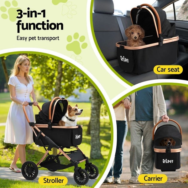 Pet Dog Stroller Pram Large Cat Carrier Travel Pushchair Foldable 4 Wheels Carousel 2