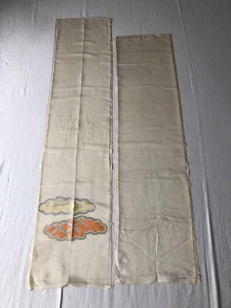 Vintage Japanese Woven Silk Fabric Pieces X2 Cloud Design Carousel 1