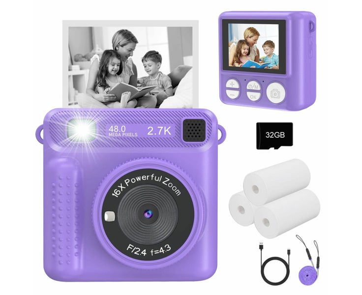 Kids Camera Instant Print,HD Digital Video,32GB SD Card,Portable Toy for Girl Carousel 1
