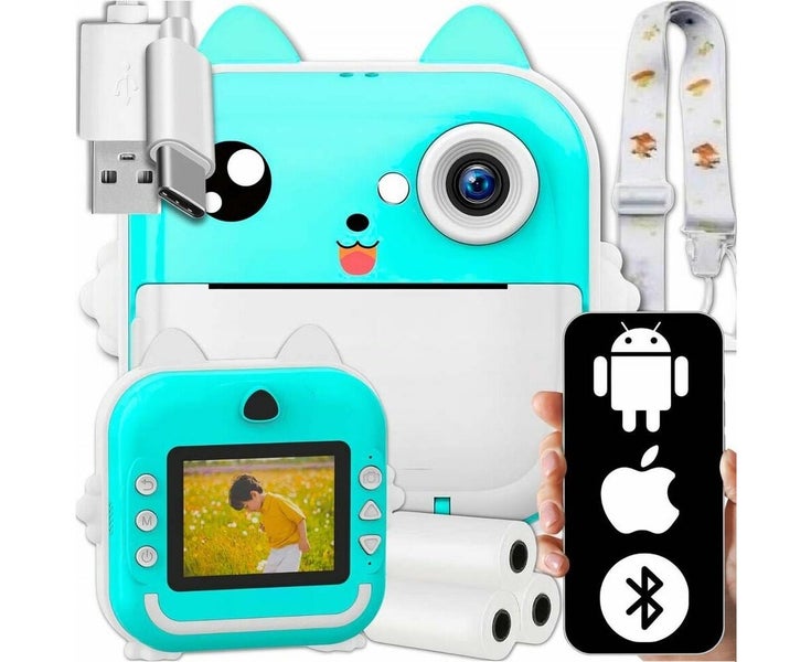 Kids Camera with 3 Rolls No Ink Print Paper Instant Print Mini Thermal Printe Carousel 4